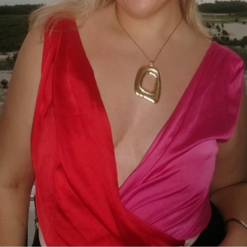 Red and Pink Bodysuit with Tie Shoulders